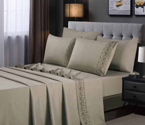 Jogo de cama casal 4 peças toque acetinado super macio com renda habitat - Imagem 2